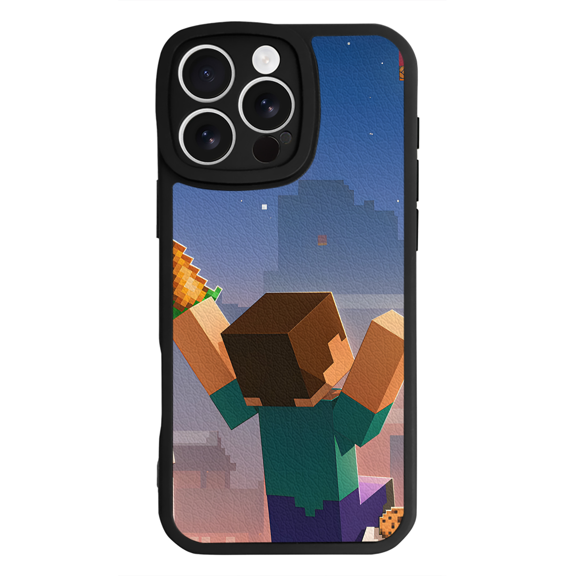 （画像用） マインクラフト ブロックの世界 Minecraft MC Block world 【iPhone 16シリーズ対応】シリコンスマホケース（レザー調） 材質：シリコン